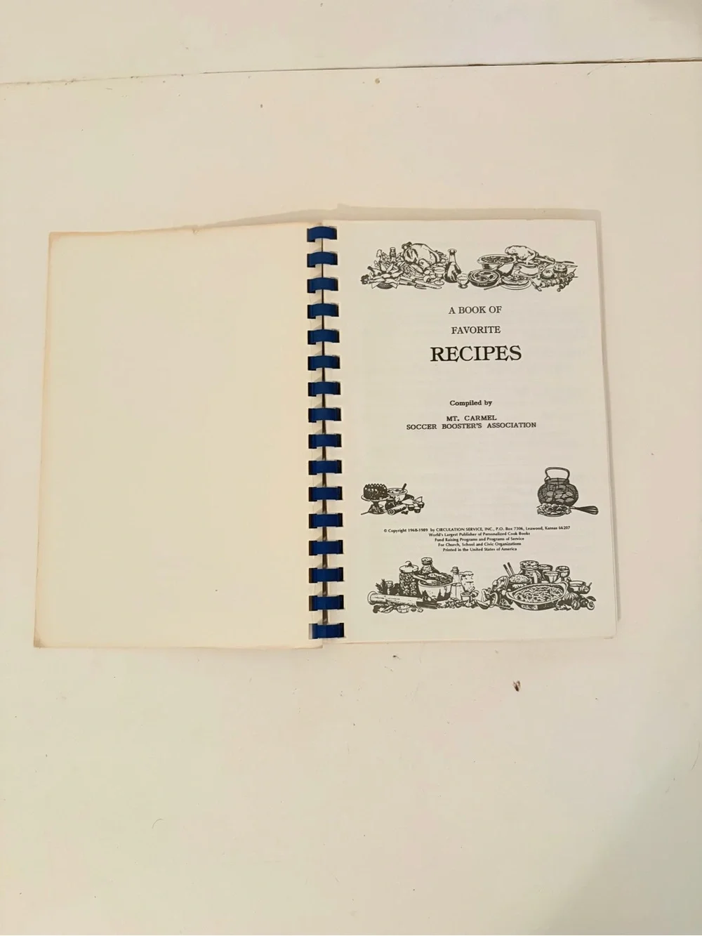 1989 A Book Of Favorite Recipes Cookbook Mt Carmel Illinois Soccer Booster Asso